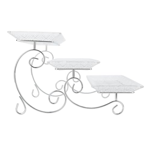 3 Tier Serving Tray, 3 Tiered Serving Stand Glass Platters and Trays with Stainless Steel Rack for Dessert Appetizer Fruit Cupcake Buffet Food Display, 11.8in