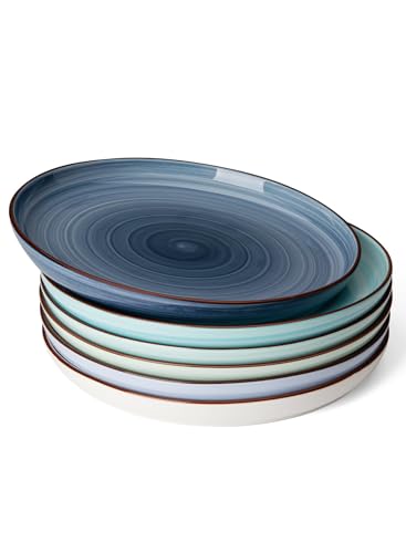 Sweese Dinner Plates, 10 Inch Round Porcelain Plates, Dish Set for Lunch, Party, Wedding, Restaurant, Microwave, Oven, Dishwasher Safe Plates Set of 6, Cool Assorted Colors - color: Blue Series, size: 10 Inch