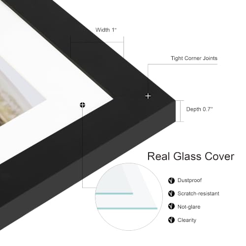 Hongkee 20x20 Square Frame 2 Pack, Fits 11 Photo with Mat- Real Glass Cover | Black Wooden, Display Collage One 8x10, Four 5x5, Six 4x6 - Wall Mounting, fits Photos, Posters and Art - color: Black, size: 20x20 in with mat