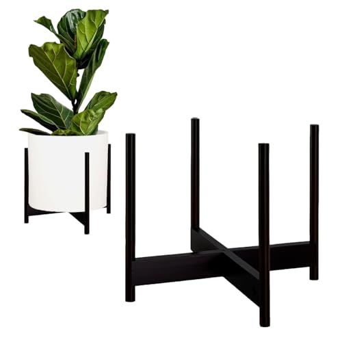 Fox & Fern Mid Century Plant Stands for Indoor Planters, Bamboo, 14.9 Inch | Plug In Design, Holds 200 lbs, Two High Options, Fixed Size, Wooden Plant Stand for Indoor Planters, Extra Large Pot Holder - color: Dark Bamboo, size: 14.9 Inch