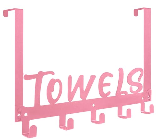 Gohiuo Over the Door Hook, Towel Holder Towel Hook for Bathroom, Towel Hanger Door Rack with 5 Coat Hooks, Over the Door Hanger Towel Rack for Bathroom, Bedroom Towels Coats(Pink) - color: Pink
