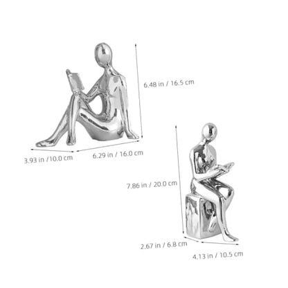 Alipis Unique Reader Statue Bookends Abstract Art Sculpture for Desk Decor Ceramic Bookends for Office and Home