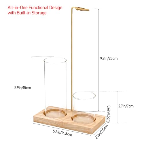 2 in 1 Incense Holder with Ash Catcher, Natural Wooden Base Upside Down Incense Burner Stick Holder with Improved Clip & Storage for Meditation, Yoga, Home Decor