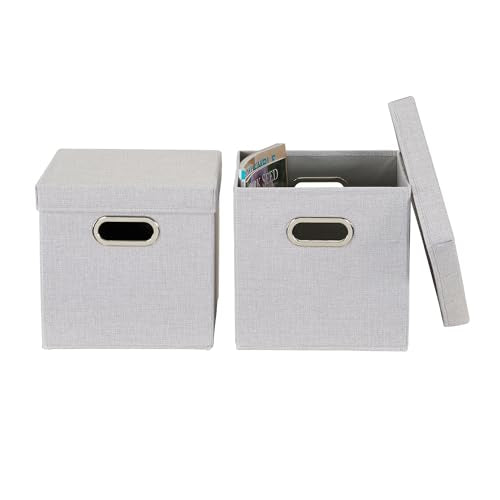 Household Essentials 804-1 Café Cube Bin Storage Set with Lids and Handles | 16 Pack | Silver Linen - size: (Pack of 16)