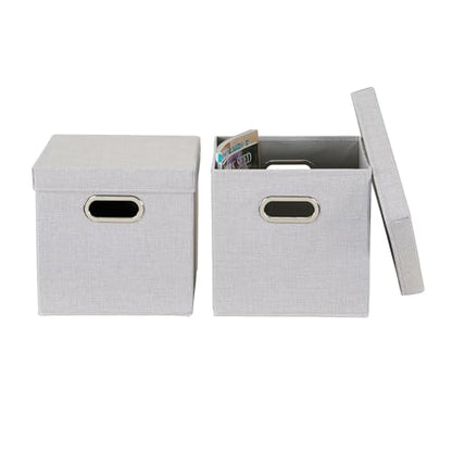 Household Essentials 804-1 Café Cube Bin Storage Set with Lids and Handles | 16 Pack | Silver Linen - size: (Pack of 16)