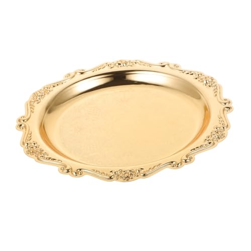 Sewroro Golden Serving Tray Round Iron Dessert Platter Snack Serving Platter for Home Entertaining and Jewelry Display - color: Golden