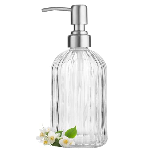 Clear Glass Soap Dispenser | with 304 Rustproof Stainless Steel Pump 18oz for Kitchen and Bathroom Hand Soap Dispenser Bottle - color: Clear