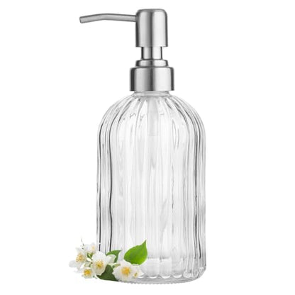 Clear Glass Soap Dispenser | with 304 Rustproof Stainless Steel Pump 18oz for Kitchen and Bathroom Hand Soap Dispenser Bottle - color: Clear