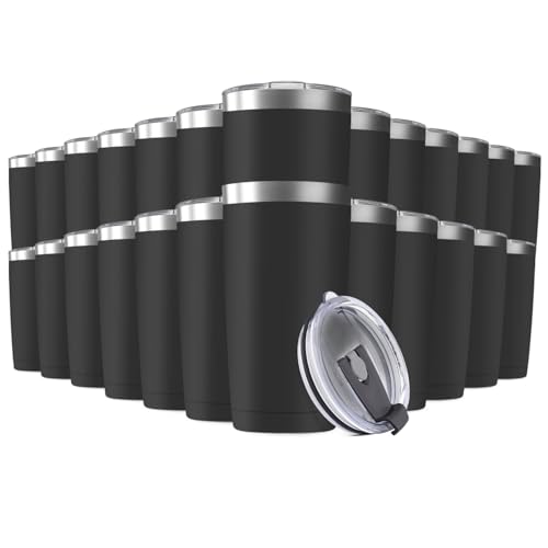 25 Pack 20oz Tumbler Vacuum Insulated Travel Mug with Lids, Stainless Steel Double Wall Bulk Cup for Home, Office, Outdoor Suitable for Vehicle Cup Holders Black - color: Black, size: 25 Count (Pack of 1)