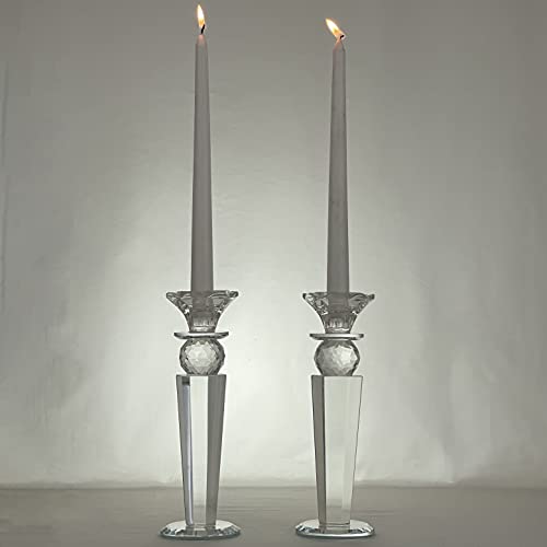 Allgala Set of 2 Crystal Glass Made Reverse Tapered Pillar and Hand Crafted Ball Candlesticks-8.5"-HD89151 - size: 2 PC (8.5")