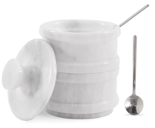Radicaln Handmade Marble White 5.5” Dual Salt Cellar & Brown Sugar Keeper – 2.3” Each Herb Jar Salt Dish Kitchen Accesorries – Ideal For Jewelry, Butter, Sugar & Home Décor - color: White