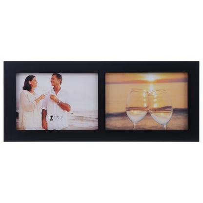 7x5 2-Opening Collage Picture Frame Black Wood | Two 5x7 openings, shatter-resistant glass, tabletop & wall mounting - size: 7x5 - 2 Opening