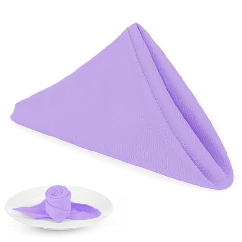 PLOYMONO Lavender Cloth Napkins - 8 Pack 17" x 17" Polyester Dinner Napkins | Heavy Duty 180 GSM Cloth Napkins with Hemmed Edges - Great for Restaurants, Weddings, Parties, Banquets Dinner - color: Lavender