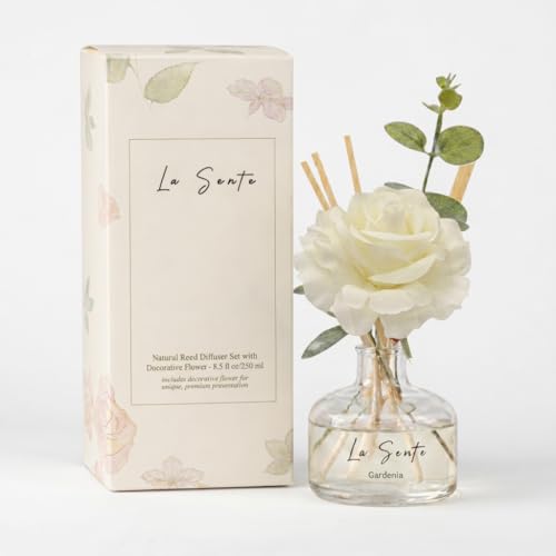 White Gardenia Reed Diffuser Set 8.5 fl oz / 250 ml | Decorative Flower & Natural Reeds, Long-Lasting Flameless, For Bathroom, Bedroom, Office, Gift-Ready - color: White Gardenia