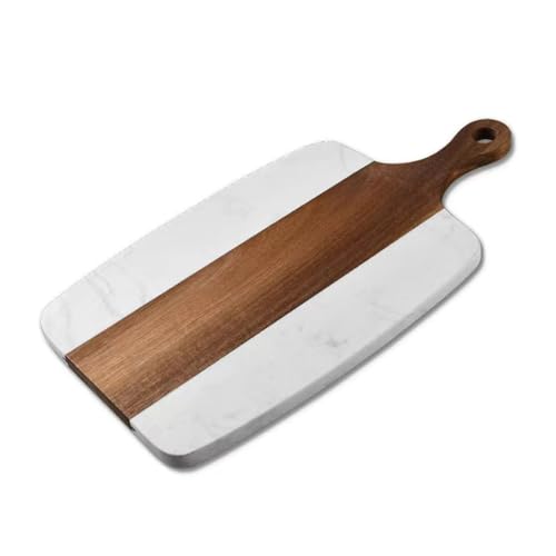 Wood Marble Cutting Board，Serving Board for Steak Fruits With Handle， Bread, Cheese,Suitable for Kitchen,Restaurants (white, 35 * 18.5 * 1.3cm/13.8 * 7 * 0.5inch 1pcs) - color: White, size: 13.8 x 7 x 0.5 inches