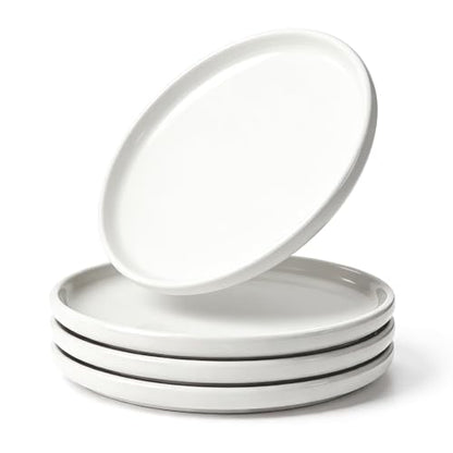 Salad Plates Set of 4, White Salad Plates, 10 Inch Round Appetizer Plates, Thick Edge Ceramic Dessert Plate for Appetizer, Dessert, Salad, Dinner - size: Round