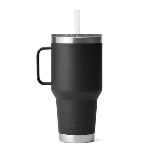 YETI Rambler 35 oz Tumbler with Handle and Straw Lid, Travel Mug Water Tumbler, Vacuum Insulated Cup with Handle, Stainless Steel, Black - color: Black, style: 35oz