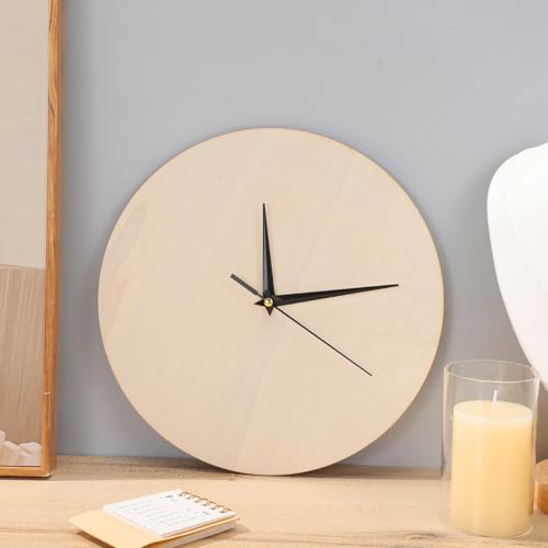 STOBAZA Blank Wooden Clock Dial for Crafts: Unfinished Wooden Dial Painting Clock Face with Pointer & Easel for Kids Learning Accessories DIY Replacement Parts Decorative for Kitchen（Without pointers）