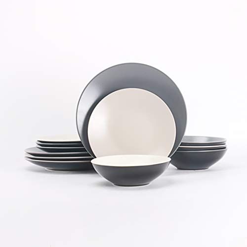 HomeVss Colors Life 12pc Dinnerware Set, Very Cool - 4 Assorted Colors Grey, Light Grey, Light Beige and White - color: Very Cool, size: 12pc Set