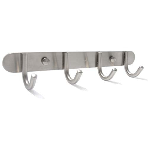 Towel Hook Rack Brushed Nickel - Sagmoc 11-Inch Coat Hook Rail Wall Mounted with 4 Hooks, Durable Wall Hangers for Bedroom, Bathroom, Foyer, Hallway (304 Stainless Steel) - size: 4R hooks