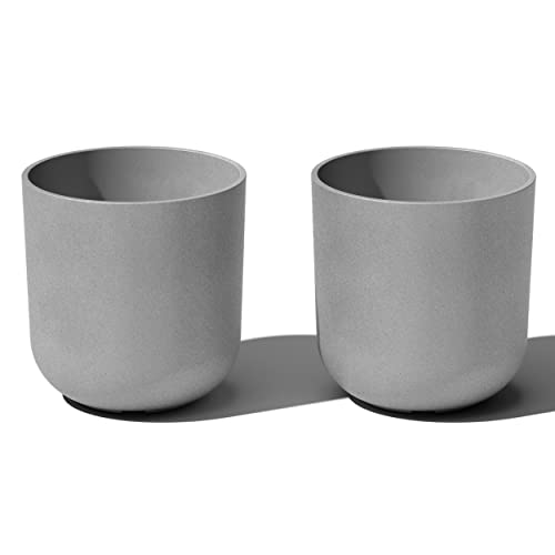 Veradek Round Lima Plastic Planter Pots for Indoor/Outdoor Garden Use, Gray, Suitable for Small to Large Succulent Plants, Flowers, Modern Interior Plants | Made From a Durable Plastic-Stone Composite With Pre-Drilled Drainage Holes. Modern Porch/Patio Dé