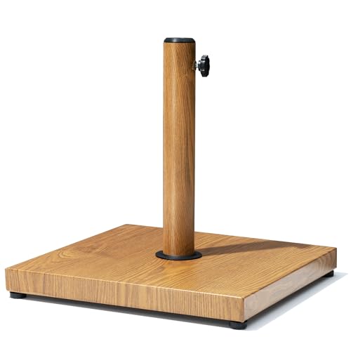 Outdoor Umbrella Base, 43lbs Heavy Duty Patio Umbrella Stand | Square Concrete Base, Suitable for 6-12FT Market, Fringe & Scalloped Umbrella, for Deck, Lawn, Poolside - color: Teak