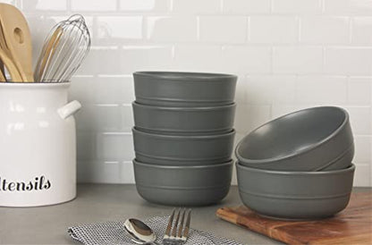 Double Line 6.25"/24 oz Cereal Bowl, Set of 6, Matte Gray - color: Matte Gray, size: Cereal Bowl