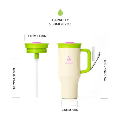 Ideus 32 oz Tumbler with Handle and Straw, 100% Leak Proof Dual Wall Vacuum Insulated Stainless Steel Travel Mug, Cup Holder Friendly, Cream White - color: Warm White