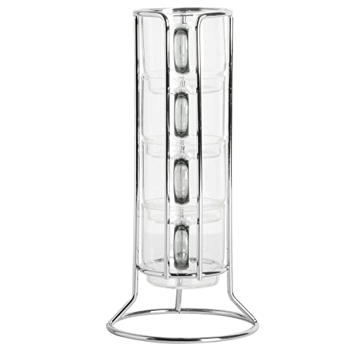 Gibson Soho Lounge Stackable Glass Espresso Cups with Rack, 4-Piece Set, 3.8oz – Durable Glass Coffee Cups - color: Espresso Cups with Rack (4-Piece), size: 3.8 Ounces