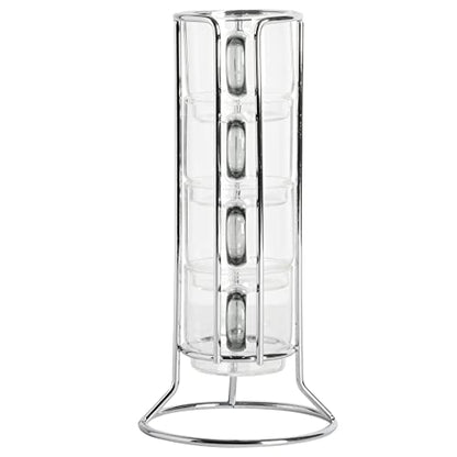Gibson Soho Lounge Stackable Glass Espresso Cups with Rack, 4-Piece Set, 3.8oz – Durable Glass Coffee Cups - color: Espresso Cups with Rack (4-Piece), size: 3.8 Ounces