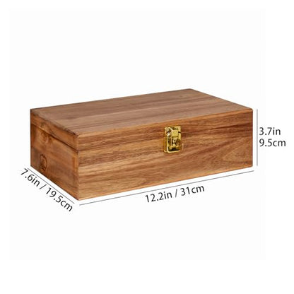Acacia Wood Keepsake Box - Lockable Memory Box with Keys, Large Storage Box with Hinged Lid for Photos Jewelry Letters Mementos, Rustic Wooden Treasure Chest for Wedding Birthday Graduation