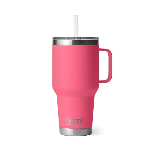YETI Rambler 35 oz Tumbler with Handle and Straw Lid, Travel Mug Water Tumbler, Vacuum Insulated Cup with Handle, Stainless Steel, Tropical Pink - color: Tropical Pink, style: 35oz