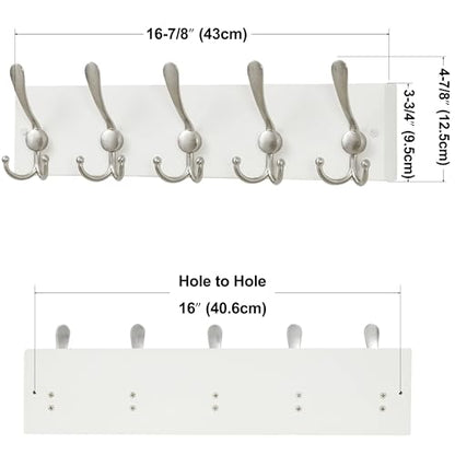 SKOLOO Creations White Solid Wood Wall Mounted Coat Rack, 5 Hooks, 16-7/8" Long - Kitchen, Mudroom, Entryway, Bathroom - Includes Mounting Hardware, Wall Coat Hanger, Towel Rack - color: Matte White Plates & Nickel Hook, size: 1 Item-5 Hooks