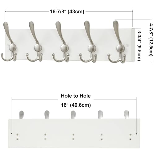 SKOLOO Creations White Solid Wood Wall Mounted Coat Rack, 5 Hooks, 16-7/8" Long - Kitchen, Mudroom, Entryway, Bathroom - Includes Mounting Hardware, Wall Coat Hanger, Towel Rack - color: Matte White Plates & Nickel Hook, size: 1 Item-5 Hooks