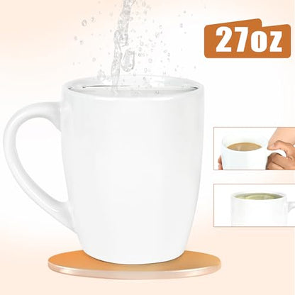 BYCNZB 27OZ Extra Large Ceramic Coffee Mug, Jumbo Coffee Mugs, Big Tea Cups with a Large Handle for Office and Home set of 2 (White) - color: White
