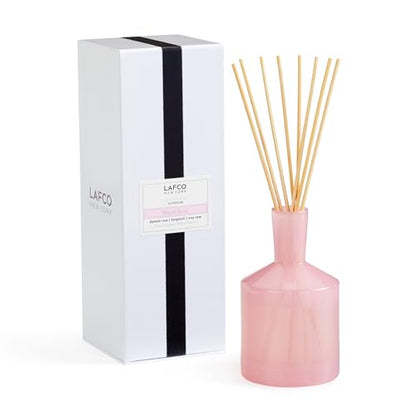 LAFCO New York Classic Reed Diffuser, Blush Rose - 6 oz - Up to 3 Months Fragrance Life - Reusable Glass Vessel - Natural Wood Reeds - Made in the USA
