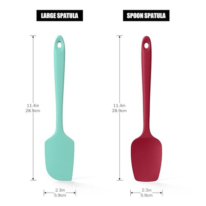 Doosu 600°F Heat Resistant Kitchen Food Tong for Cooking with Non-Scratch Silicone Tips (9in, Red) & 600°F Heat Resistant Spatula Set of 2 for Kitchen Cooking Baking Stirring (Red+Aqua Sky)