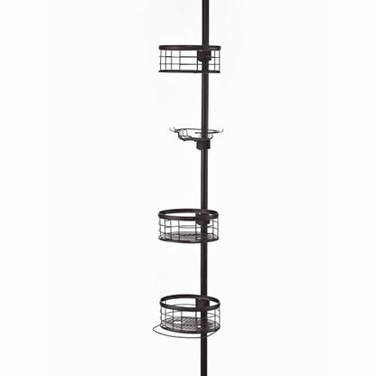 Tension Pole Shower Caddy Corner Organizer, Adjustable Standing Shower Caddy with 3 Removable Baskets and Hooks, Rust Resistant Tension Rod Organizer, 60.5 to 108 Inch, Oil Rubbed Bronze