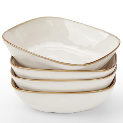 famiware Pasta Bowls Set of 4, Square 8" Serving Bowl, Cappuccino White | Microwave & Dishwasher Safe, Lead-free and Cadmium-free, Stoneware Scratch Resistant Plates Bowls, Serving Bowls - color: Cappuccino White