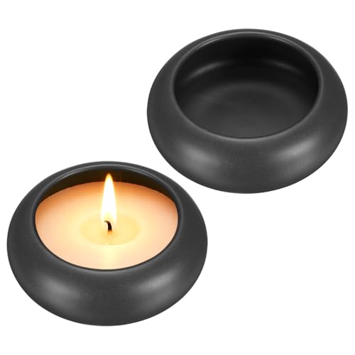 uxcell 2Pcs Pebble Tea Light Candle Holder, 1.2" Height Tealight Candle Holder Handcrafted Ceramic Decorative Calming Home Decor Accent for Table Centerpiece Wedding, Black - color: Black