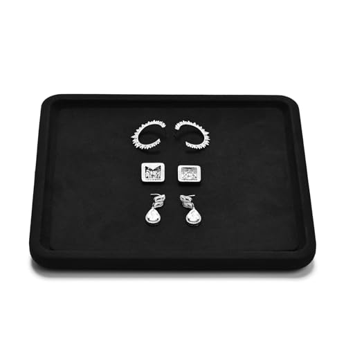 Black Microfiber Flat Jewelry Display Organizer Tray | Soft scratch-proof black microfiber flat tray, multi-use catchall, for home storage, retail display & jewelry photography - color: Black, size: 20 * 18 * 1.5cm