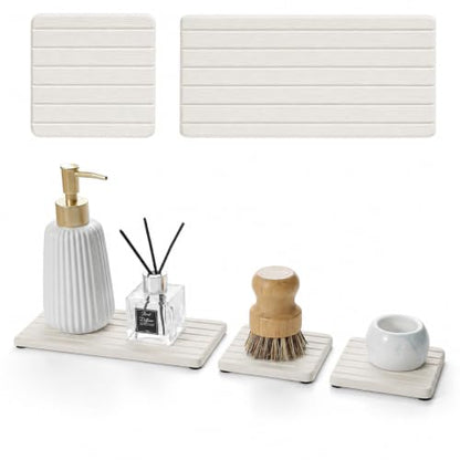 Diatomaceous Earth Sink Organizer Tray Set, 3-Pack Fast Drying Water Absorbing Stone Soap Holder Caddy for Kitchen & Bathroom Counter, Faucet Splash Guard, Beige (1pc of 8"x3.8" + 2pcs of 3.8"x3.8") - color: 3 Pack - Beige - 1pc of 8"x 3.8" and 2pcs of 3.