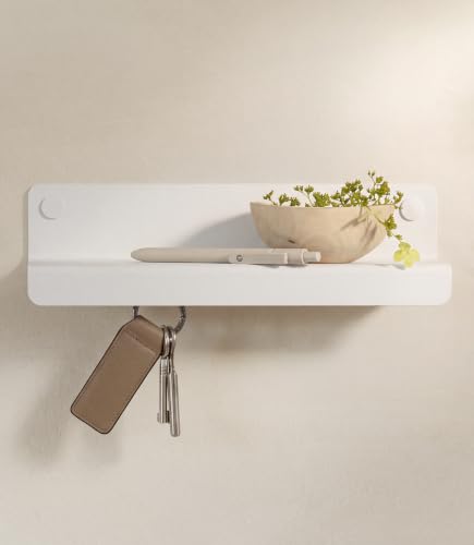 Kazai. Key Holder for Wall 'Holmsen' | Minimalist Key Hooks Design from Berlin | Modern Key Hanger with Metal Shelf | Key Hook Wall Mounted as Hallway Furniture | White - color: White, size: 11 inches
