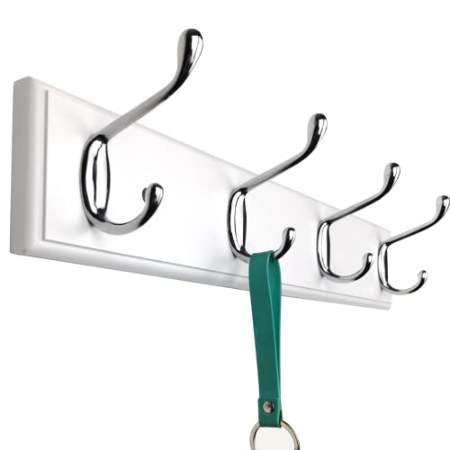 4 Silver Hooks Wood Coat Rack Wall Mount, 17.3’’, Heavy Duty Hooks for Hanging Clothes,Hat,Backpack etc, Great Modern Wall Decoration for Entryway Hallway Mudroom Farmhouse,White - size: Small-17.3in(44cm),4 Silver Hooks, style: Modern