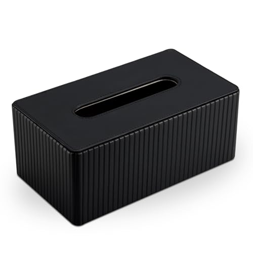 PU Leather Tissue Box Cover Rectangular Tissue Box Holder with Magnetic Bottom, Napkin & Facial Tissue Holder Dispenser for Home, Office for Standard 120-count/160-count (2-Ply) Black Stripe - color: Black Stripe