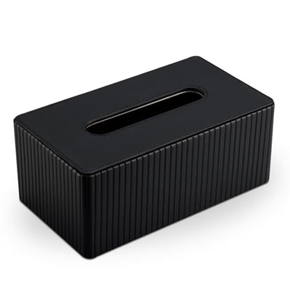 PU Leather Tissue Box Cover Rectangular Tissue Box Holder with Magnetic Bottom, Napkin & Facial Tissue Holder Dispenser for Home, Office for Standard 120-count/160-count (2-Ply) Black Stripe - color: Black Stripe