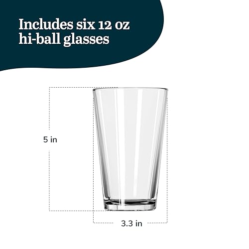 Libbey Bar Essentials Hi Ball Drinking Glasses, Clear Restaurant Quality Tall Drinking Glasses Set of 6, Modern Cocktail Glasses Set for Everyday Use - color: Tumbler Hi Ball 6