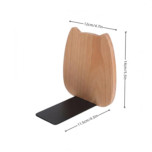 2-Pack Kitten Beech Bookends, 5.5x4.7in | Solid Wood, Natural Grain, Non-Slip Base, Detachable, for Shelves/Desk/Kids Room - color: Beech Wood Kitten