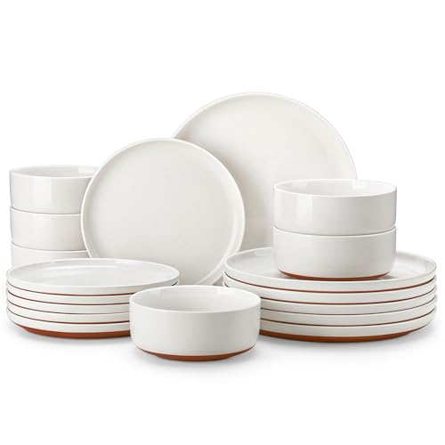 MALACASA Plates and Bowls Sets, 18 Pieces Modern Ceramic Dinnerware Set for 6 Kitchen Dinner Set Stoneware Dishware Dishes Set Microwave and Dishwasher Safe, White, Series TARA - color: White, size: 18 Pcs (Service for 6)