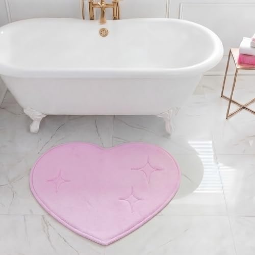 Juicy Couture Quilted Memory Foam Bath Mat, 24" x 26" Heart Shaped Pink Skid-Resistant Bath Rug - color: Shaped Heart Pink, size: 2' x 2'2" (Heart)